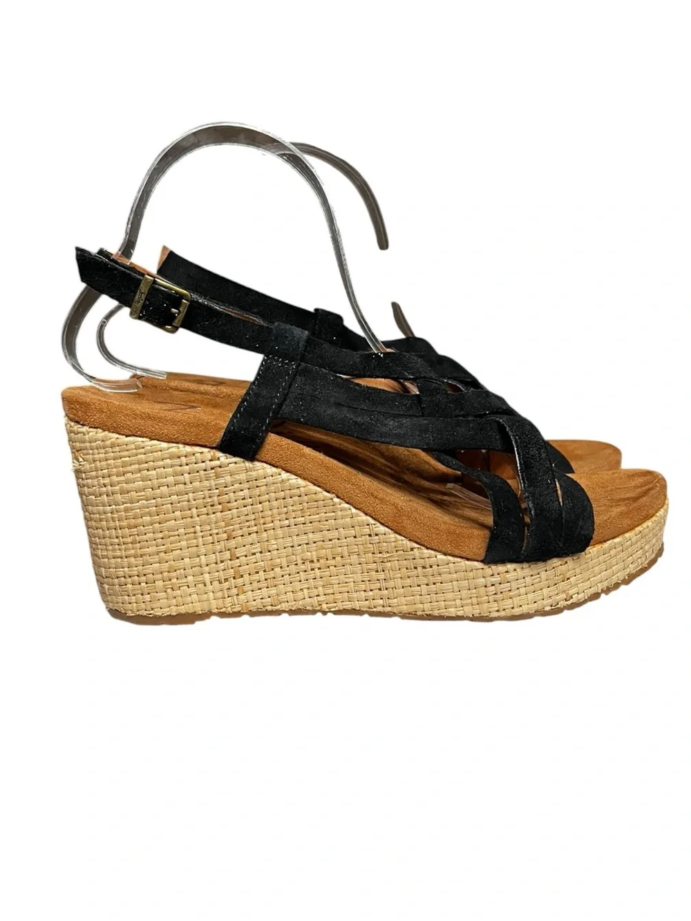 🌻LIKE NEW Zodiac Petra Black Suede Wedge Sandal Slingback Platform Open Toe 8.5